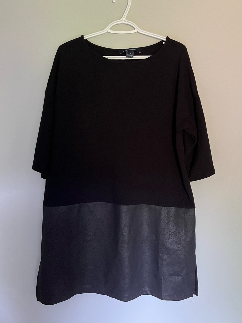 French Connection Black Mixed-Media Tunic Dress